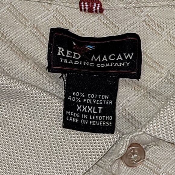 Red Macaw Mens Polo Shirt 3XLT Beige Patterned Short Sleeve - Picture 3 of 12